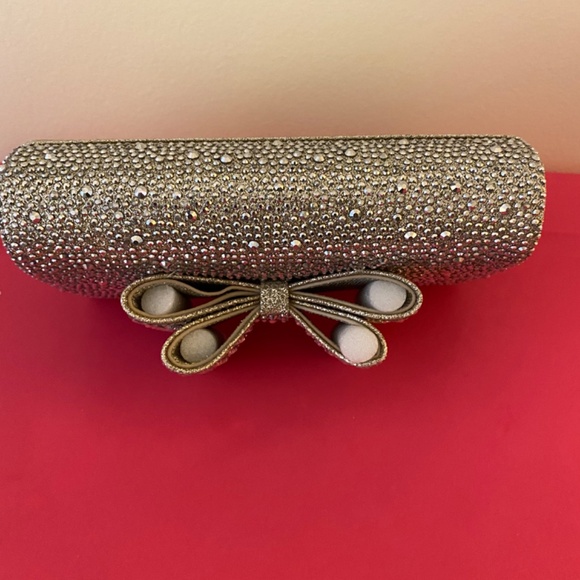 INC Champagne Crystal/Rhinestone Bow High Heels & Matching Clutch Purse, sz. 9.5 - Picture 7 of 13
